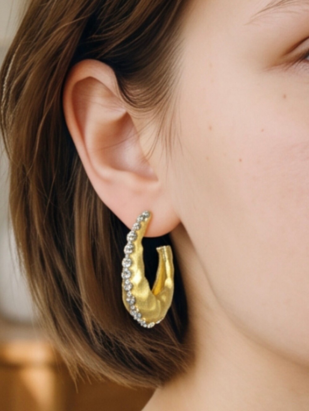 Freida Rothman Gold Over Sterling and CZ Hoop Earrings - NWT MSRP $295